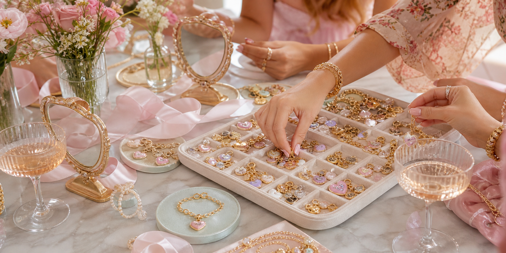 Guests creating charm jewelry at a Heart Candy charm bar event
